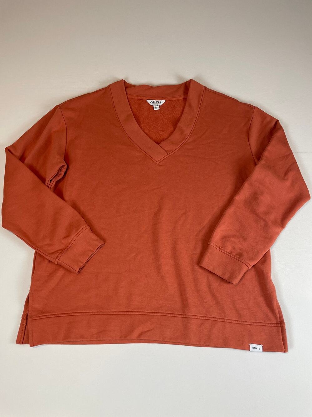 Orvis V Neck Sweatshirt Size M Burnt Orange Relaxed Fit